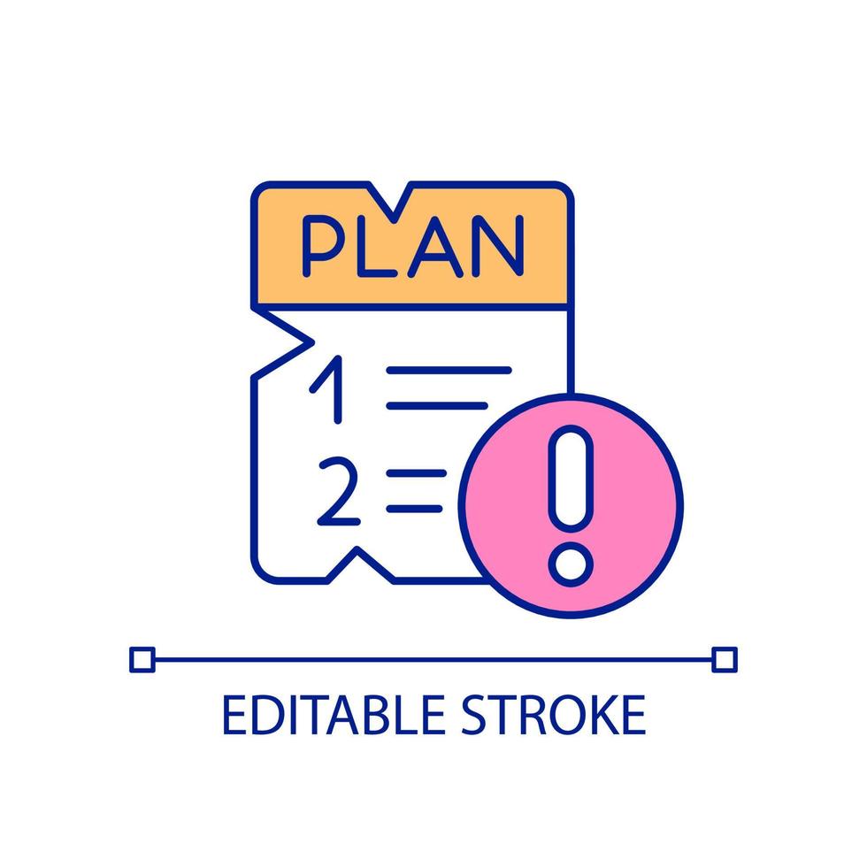 ícone de cor rgb de planejamento fraco. consciência da construção de estratégias equivocadas. falha de promoção de negócios. ilustração vetorial isolado. desenho de linha preenchido simples. traço editável. vetor