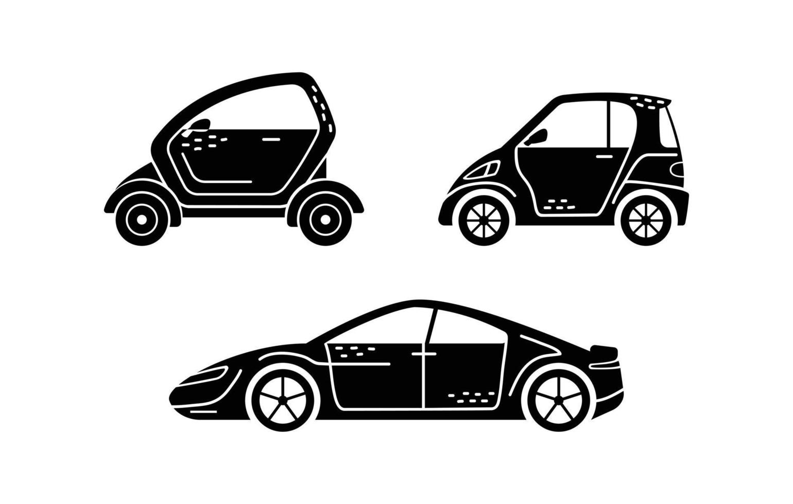 conjunto vetorial de ilustrações desenhadas à mão de um carro elétrico. veículos pessoais. vetor