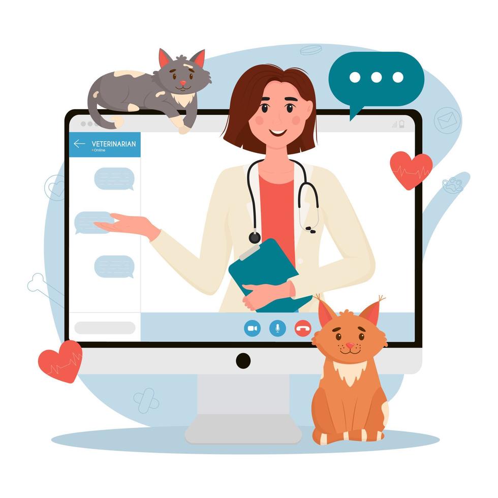 nomeação de médico veterinário. consulta veterinária online. pet care, diagnóstico médico animal, aplicativo de desktop. ilustração vetorial plana vetor