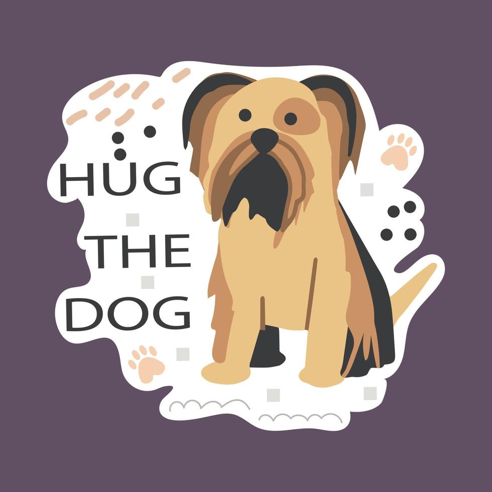 adesivo engraçado com cachorro de estimação. emblema com animal fofo com citação motivacional vetor