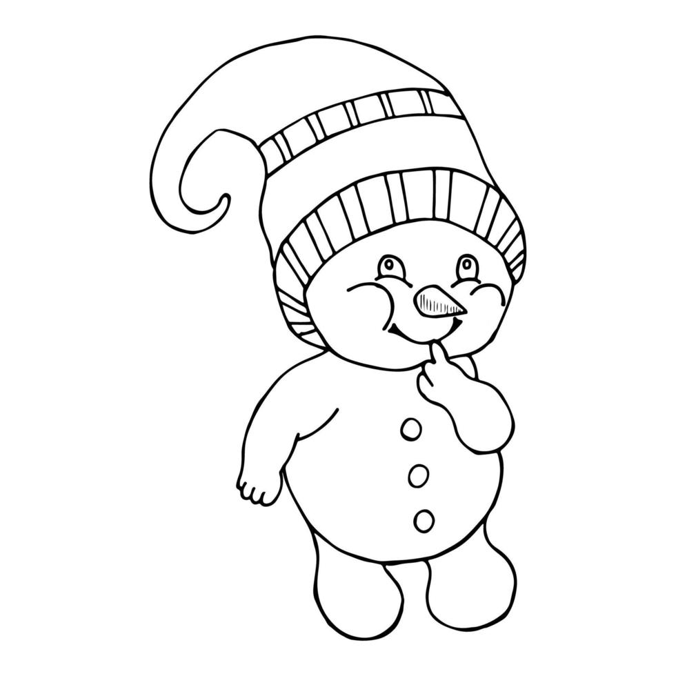 um boneco de neve desenhado à mão. um elemento para colorir. estilo de desenho animado. vetor