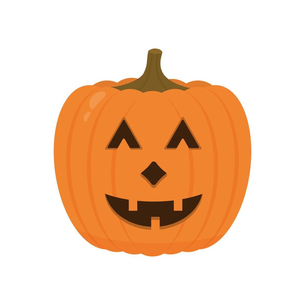 rindo ícone de abóbora de halloween isolado no branco. bonito desenho animado jack-o'-lantern. decorações de festa de halloween. modelo de vetor fácil de editar.