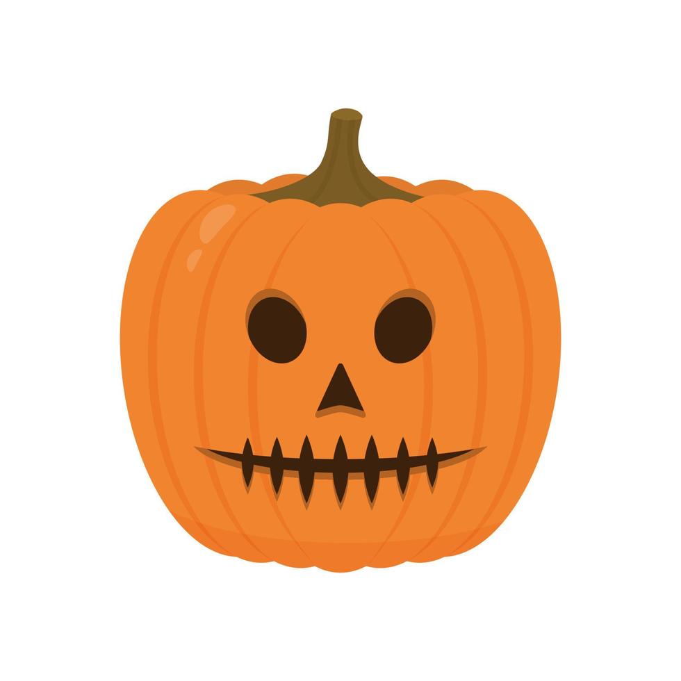 abóbora de halloween com ícone de rosto assustador isolado no branco. bonito desenho animado jack-o'-lantern. decorações de festa de halloween. modelo de vetor fácil de editar
