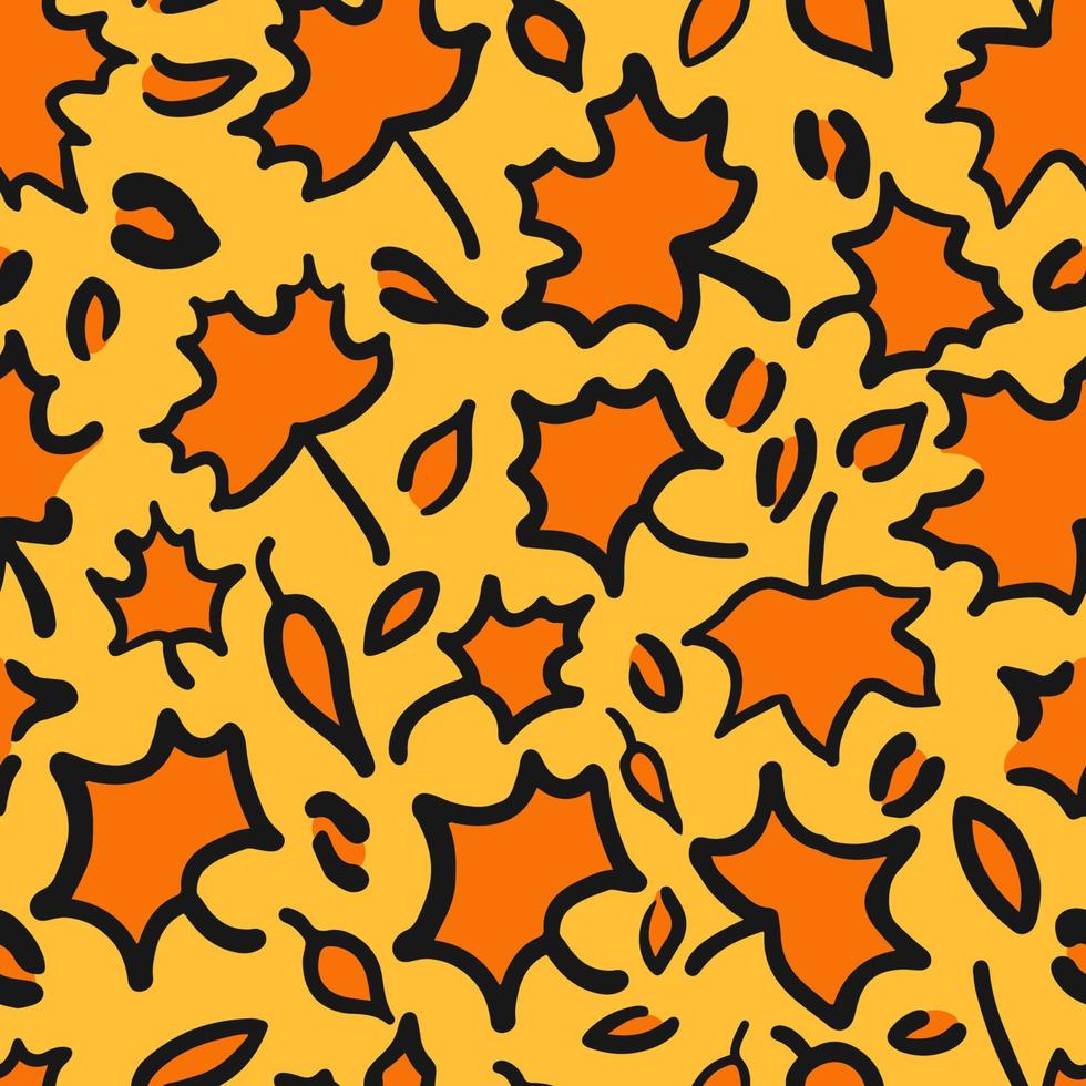 padrão sem emenda de leopardo ou onça-pintada de outono feito de folhas de plátano. estampa animal na moda com cores de outono. fundo vetorial para tecido, papel de embrulho, têxtil, papel de parede, etc vetor