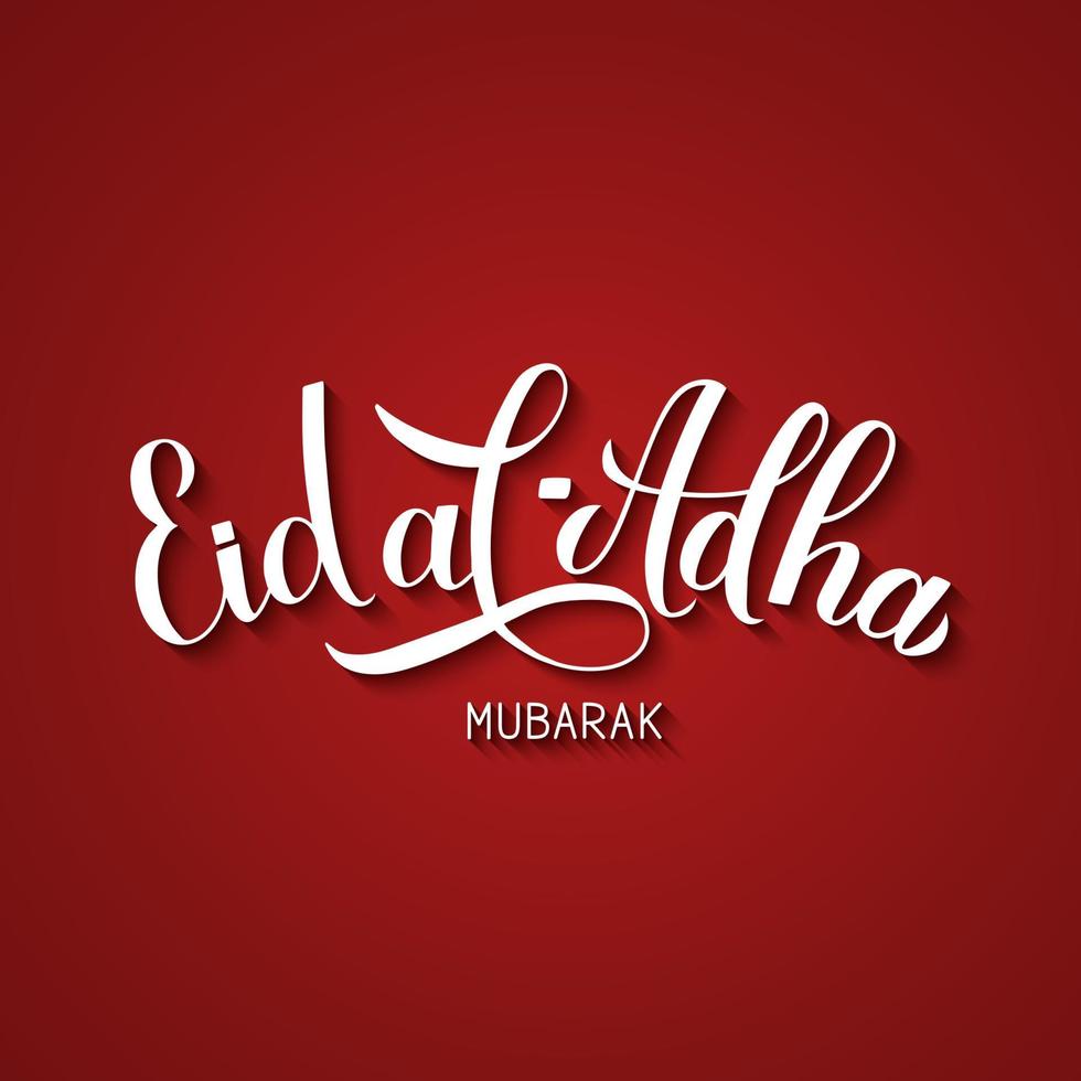 letras de caligrafia eid al-adha mubarak em fundo vermelho. cartaz de tipografia de férias muçulmanas de kurban bayrami. festival tradicional islâmico. modelo vetorial para banner, cartão de felicitações, panfleto, etc. vetor