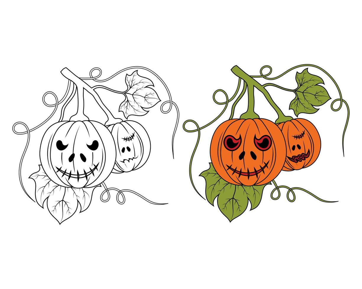 desenhos de abóbora para colorir de halloween. ilustração vetorial de abóbora. abóbora desenhada de mão para colorir vetor de livro