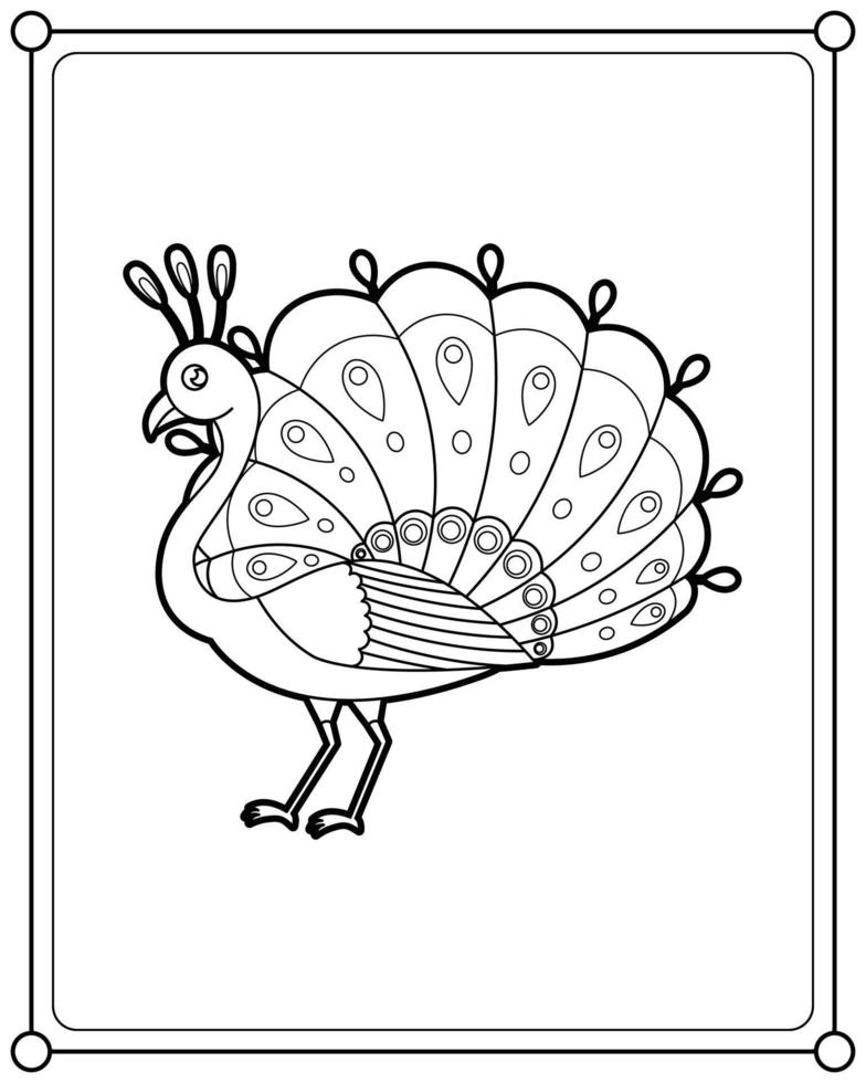 lindo pavão adequado para ilustração vetorial de página para colorir infantil vetor