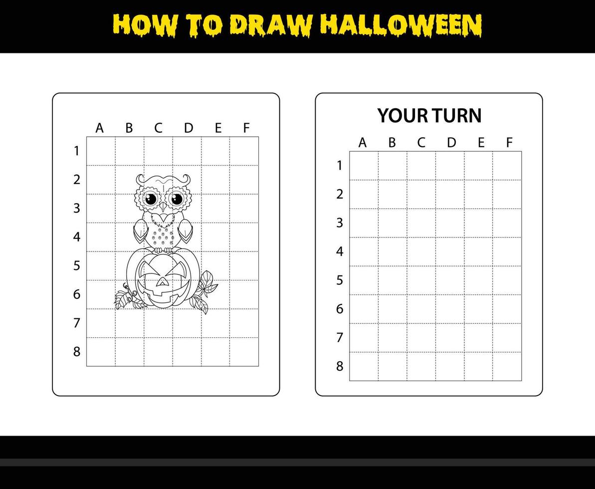 como desenhar halloween para crianças. página de colorir de habilidade de desenho de halloween para crianças. vetor