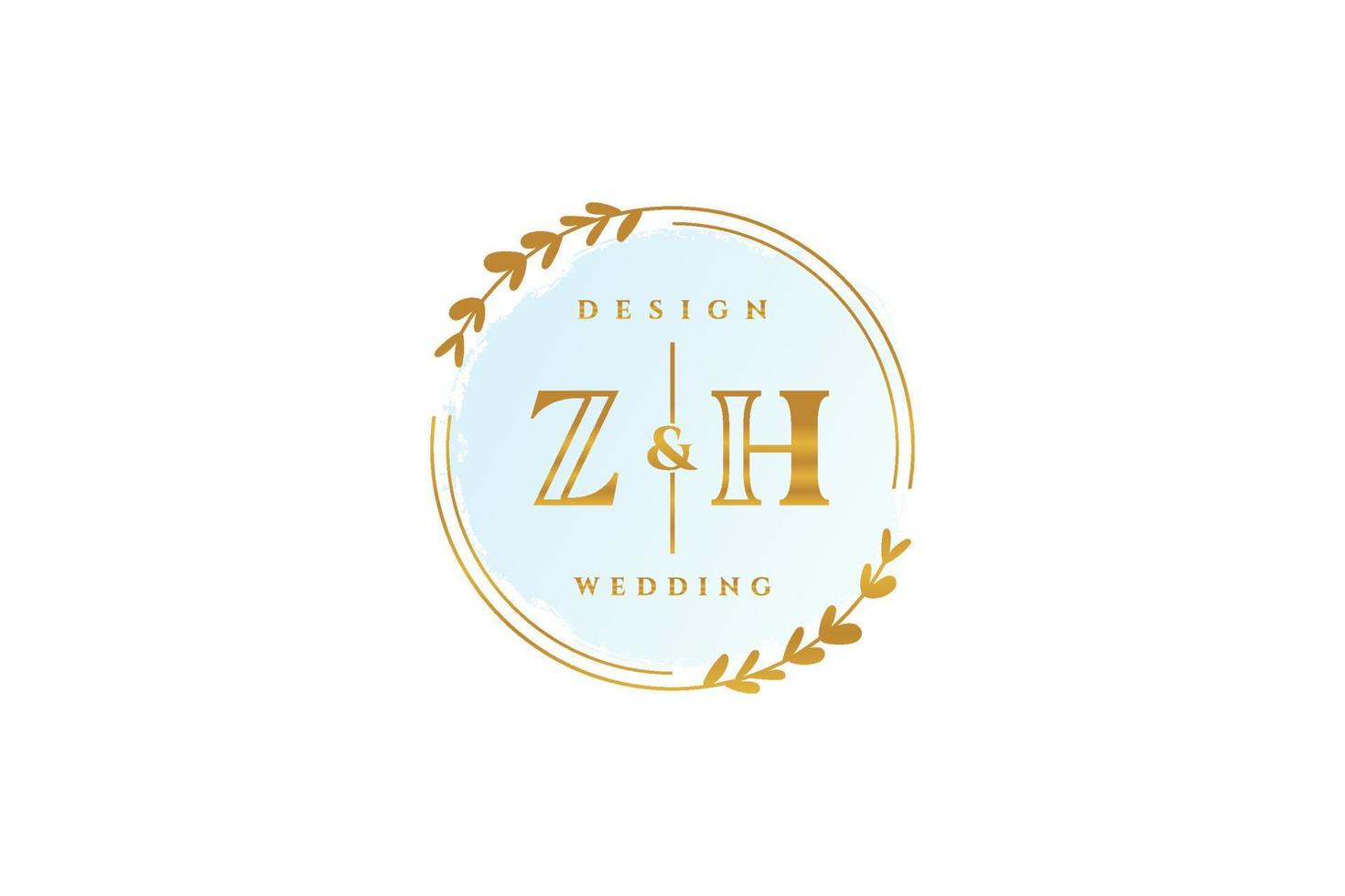 monograma de beleza inicial zh e logotipo de caligrafia de design de logotipo elegante de assinatura inicial, casamento, moda, floral e botânico com modelo criativo. vetor