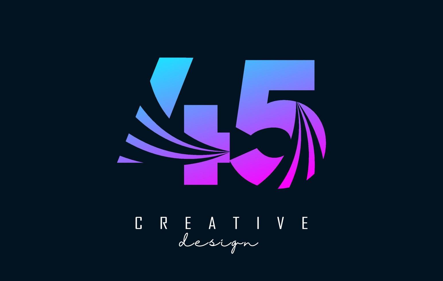 logotipo criativo colorido número 45 4 5 com linhas principais e design de conceito de estrada. número com desenho geométrico. vetor