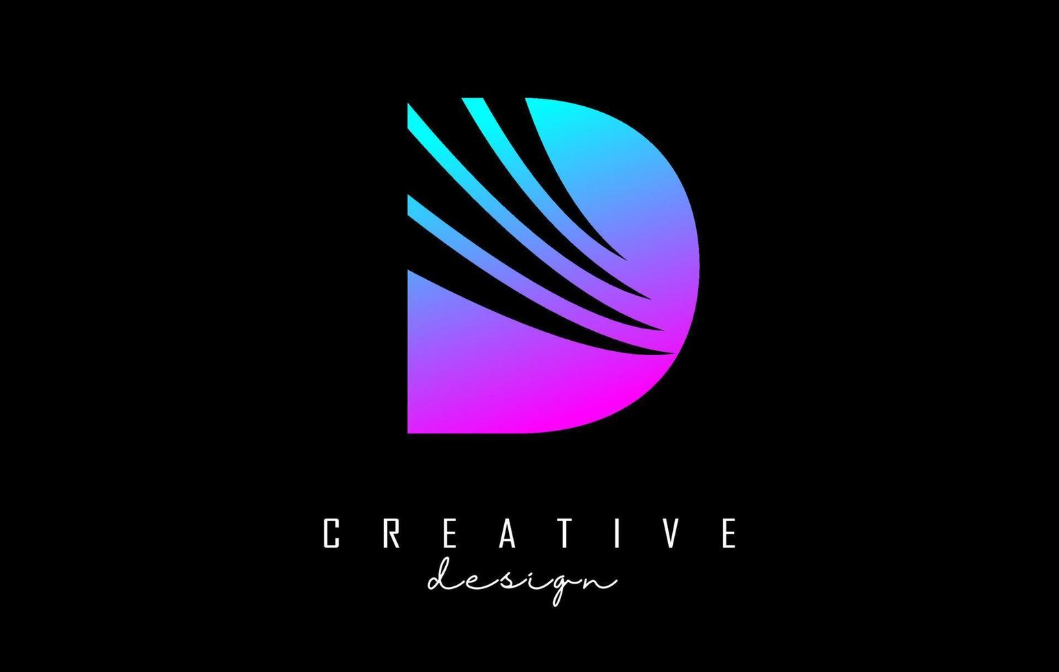 logotipo colorido da letra d com linhas principais e design de espaço negativo. carta com conceito de cortes geométricos e criativos. vetor