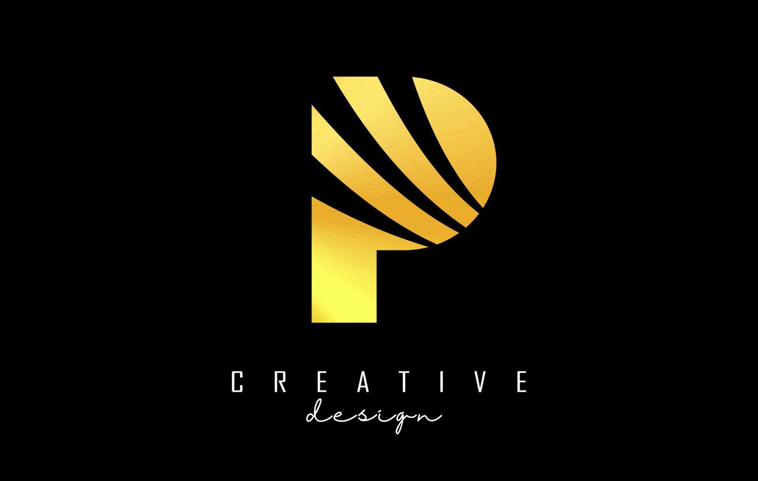 logotipo da letra p dourada com linhas principais e design de espaço negativo. carta com conceito de cortes geométricos e criativos. vetor