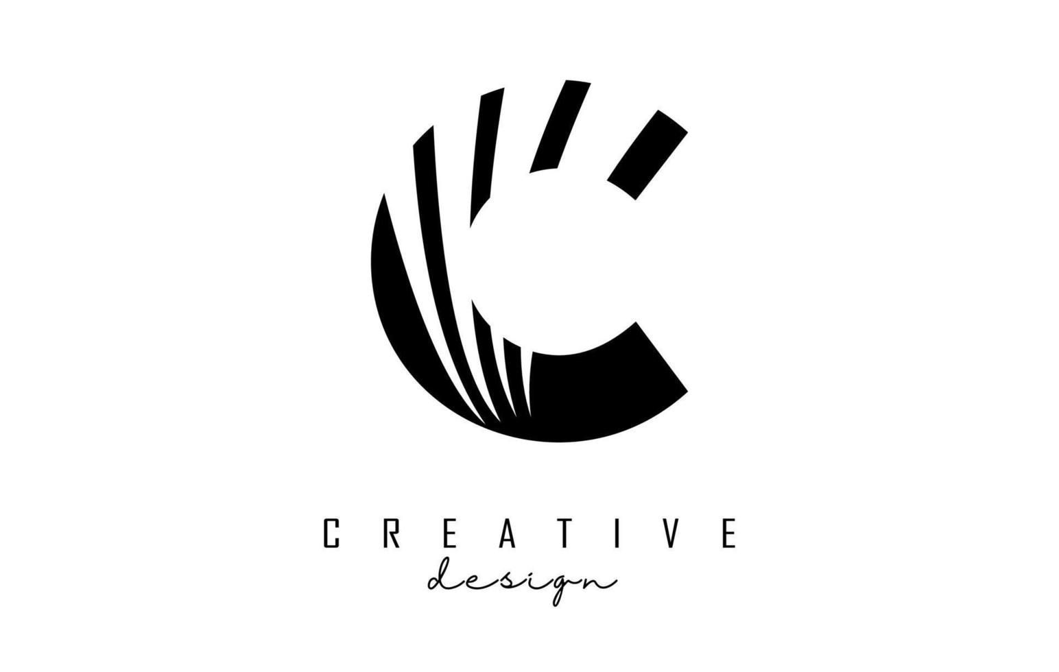 logotipo da letra c preta com linhas principais e design de espaço negativo. carta com conceito de cortes geométricos e criativos. vetor
