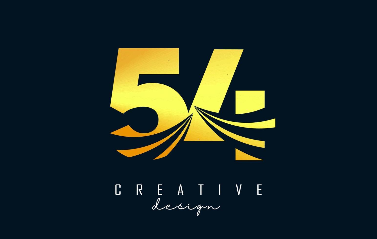 logotipo criativo dourado número 54 5 4 com linhas principais e design de conceito de estrada. número com desenho geométrico. vetor
