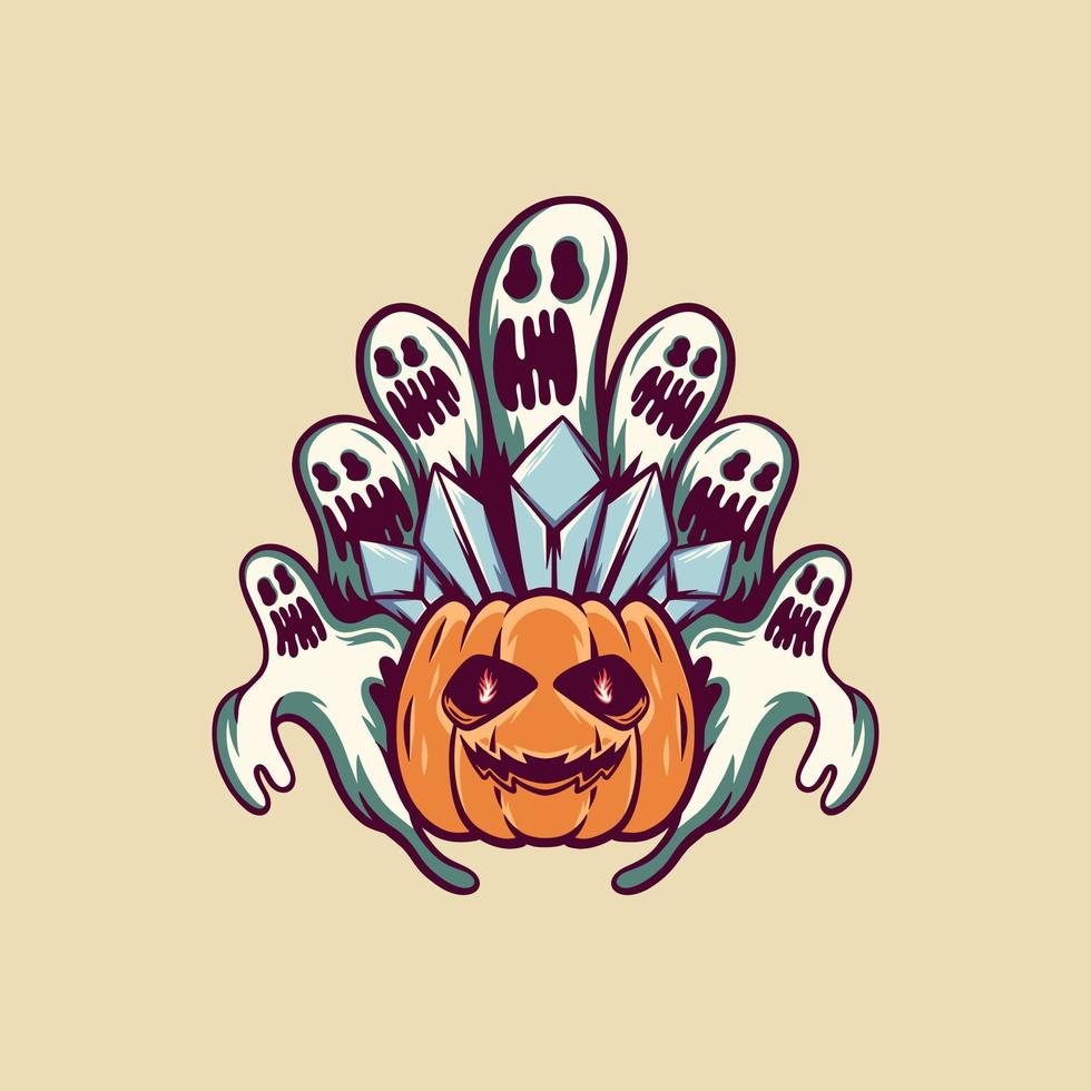 abóbora fantasma ilustração retrô de halloween vetor