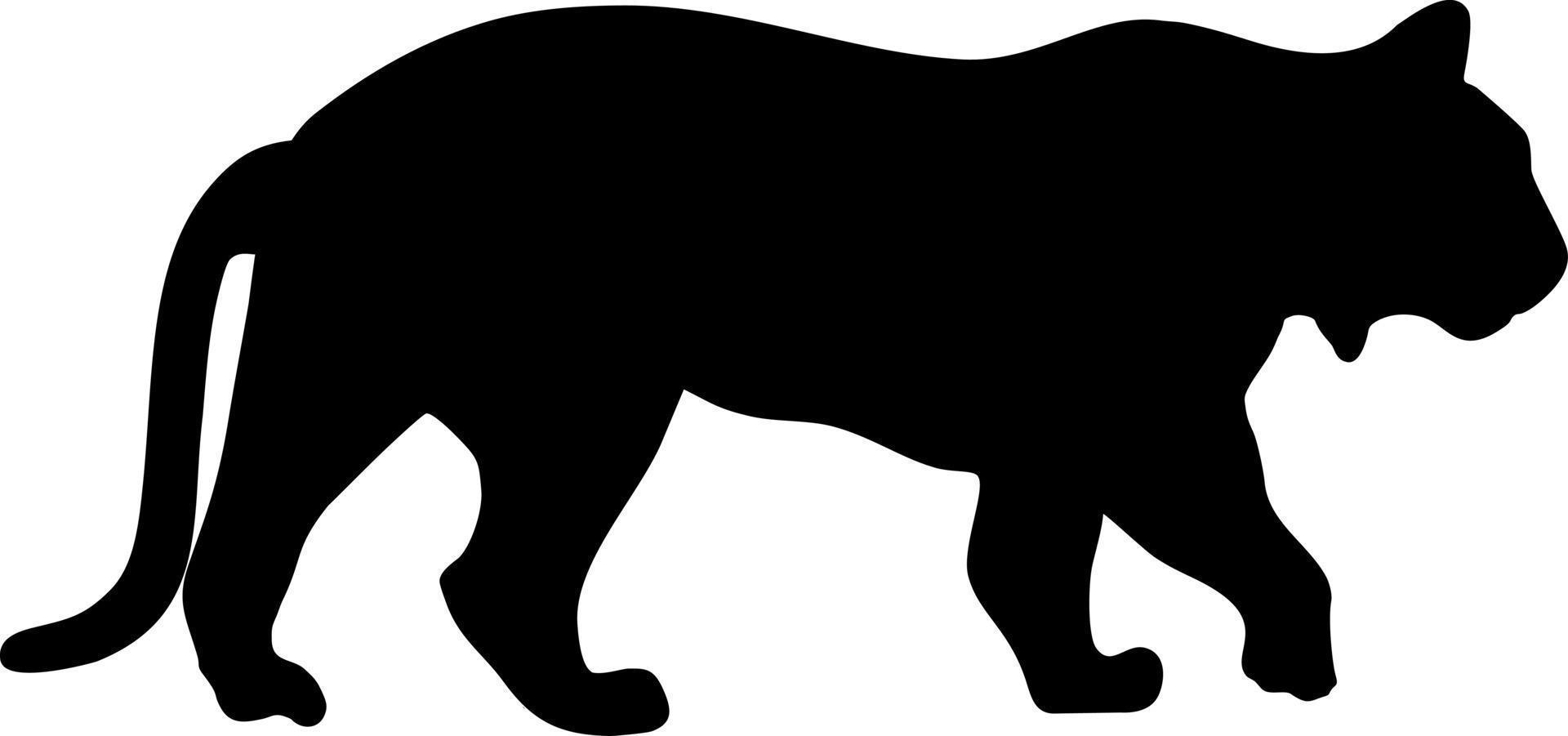 ilustração de silhueta de vetor de tigre. vista lateral de silhueta de tigre ambulante. grande gato selvagem. sinal de tatuagem.