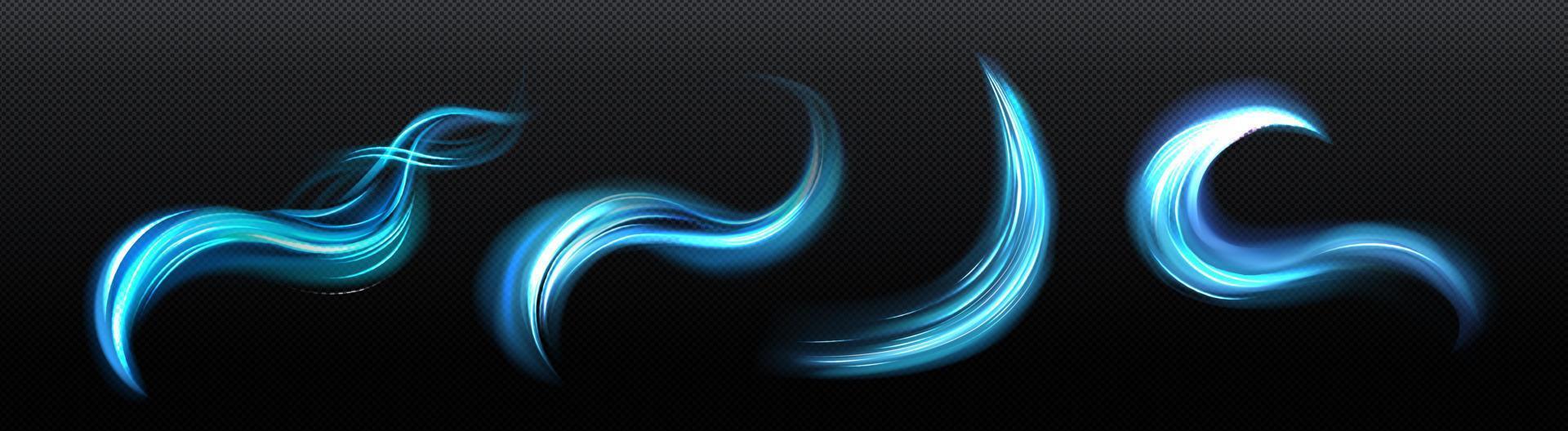 redemoinho mágico de néon, luz de redemoinho azul de efeito de vento vetor