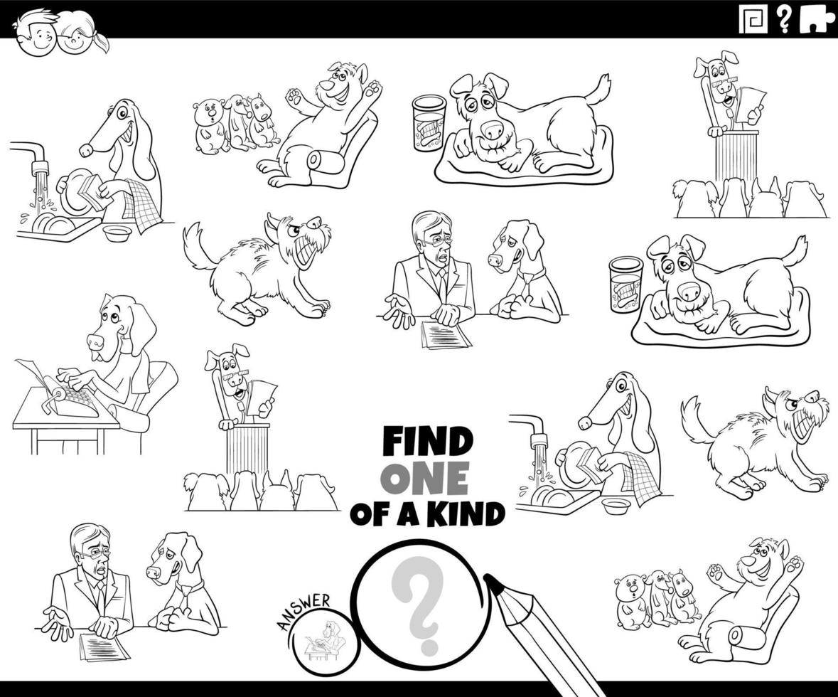 desenho de uma tarefa única com cães engraçados dos desenhos animados para colorir vetor