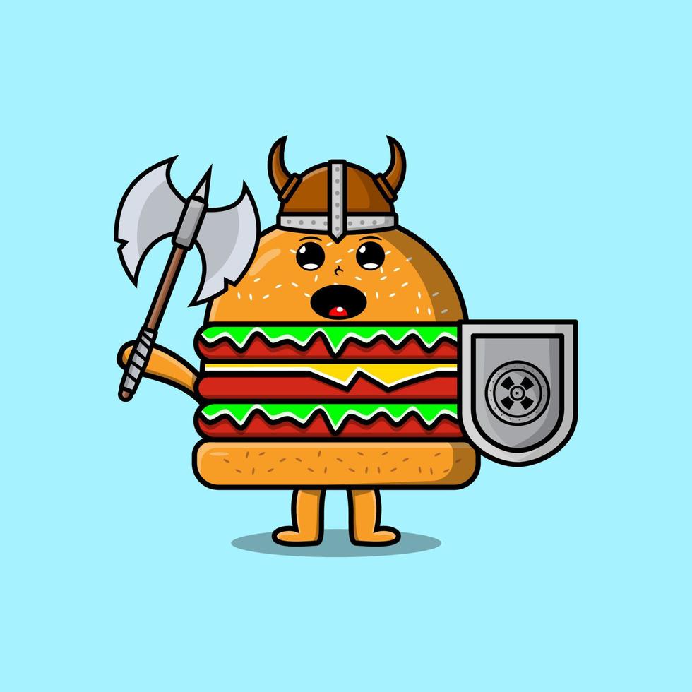 personagem de desenho animado hambúrguer viking pirata segurando machado vetor