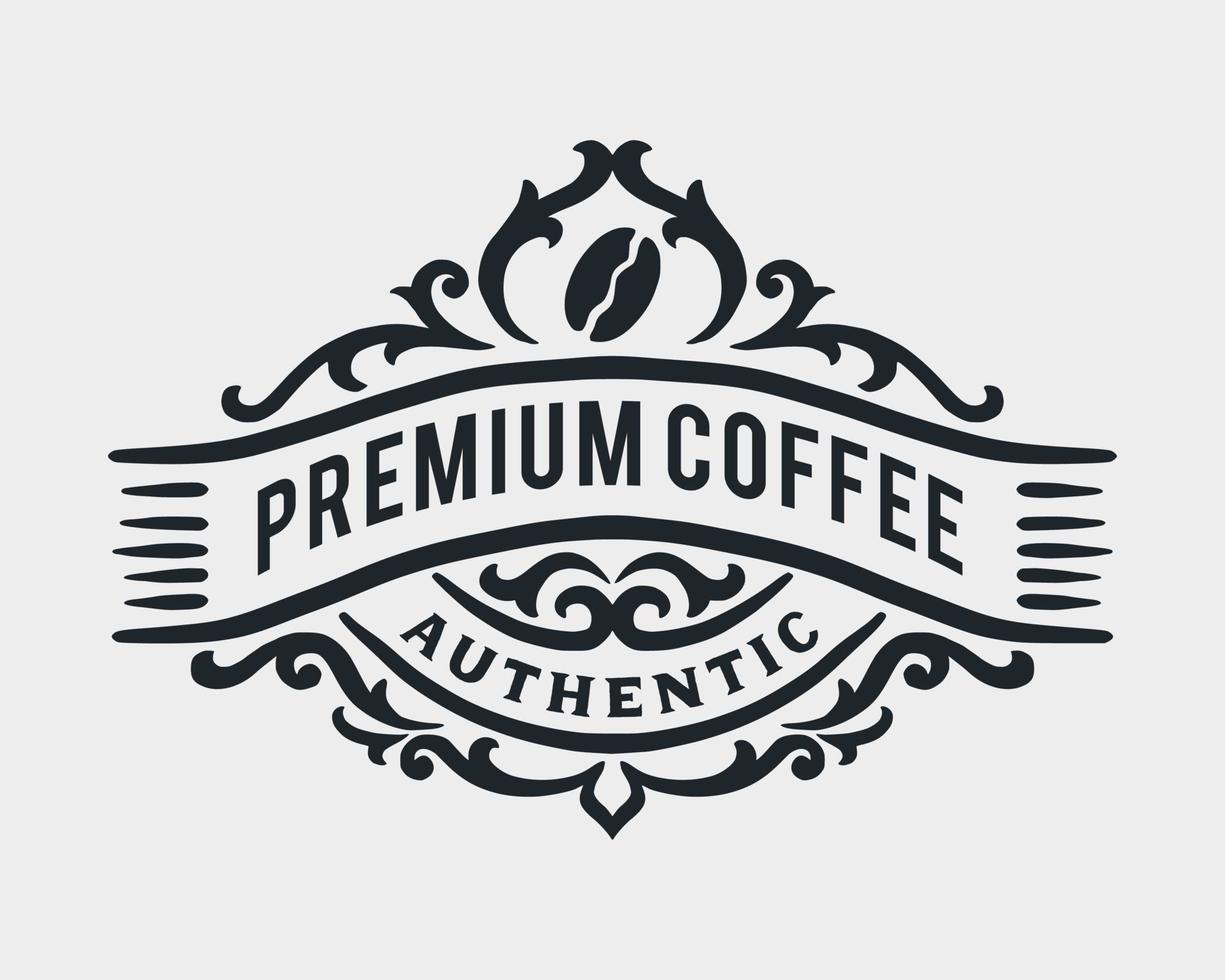 distintivo de logotipo de moldura de luxo vintage de café com ornamento vitoriano florescer vetor