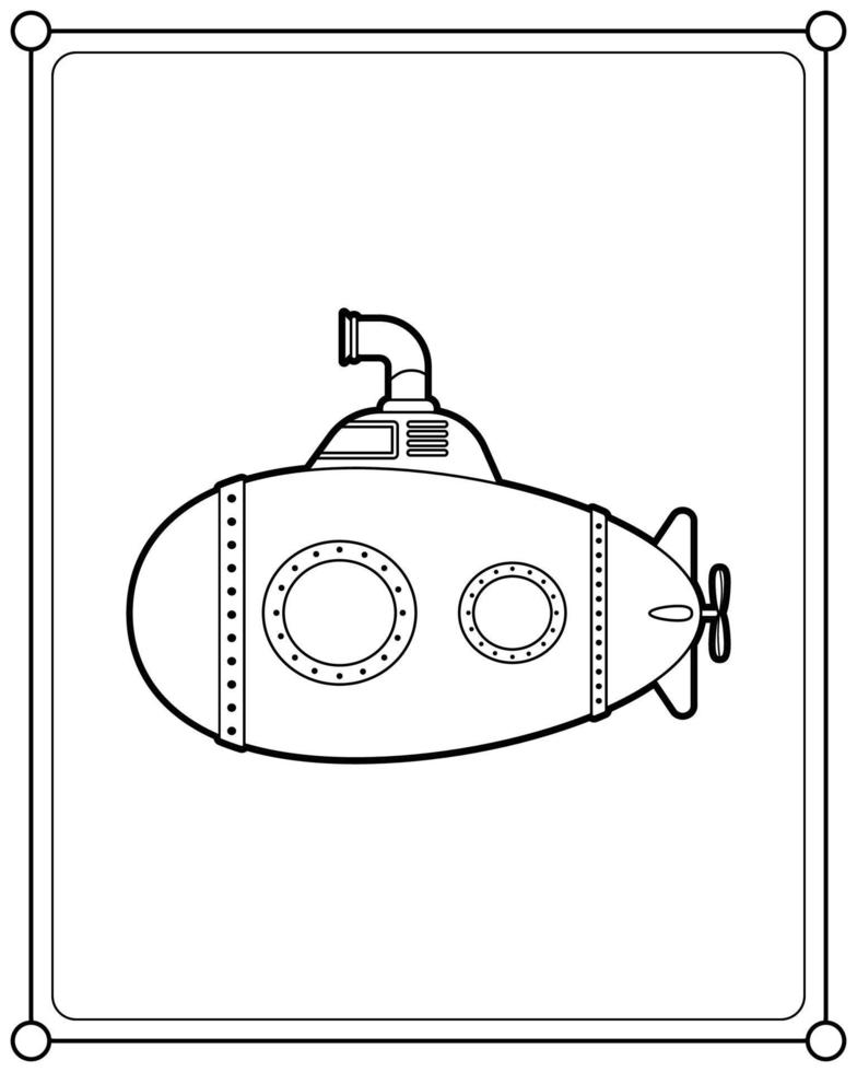 submarino adequado para ilustração vetorial de página para colorir infantil vetor