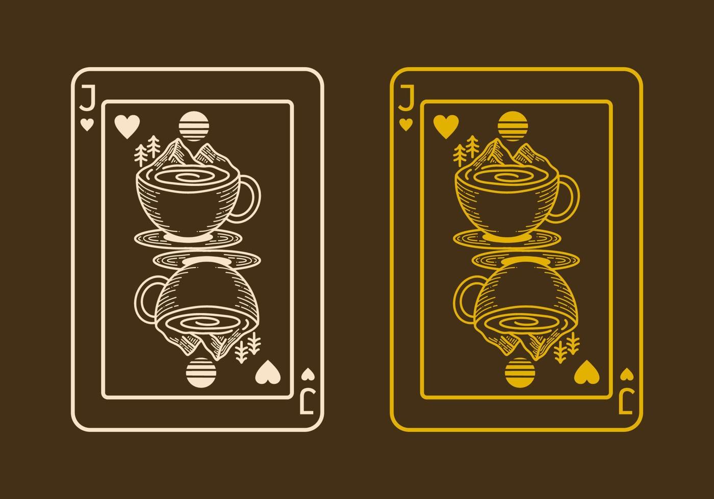 xícara de café retrô e montanha em design de cartão vetor