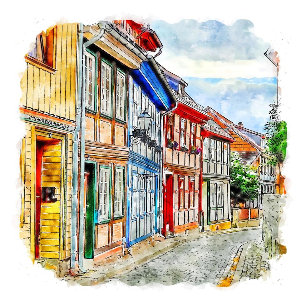 wernigerode alemanha esboço em aquarela ilustração desenhada à mão vetor