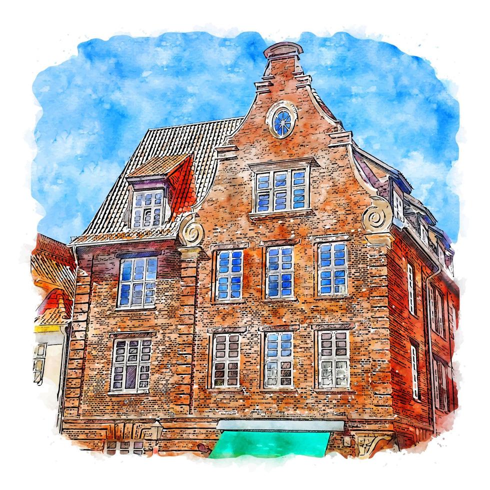 luneburg alemanha esboço em aquarela ilustração desenhada à mão vetor