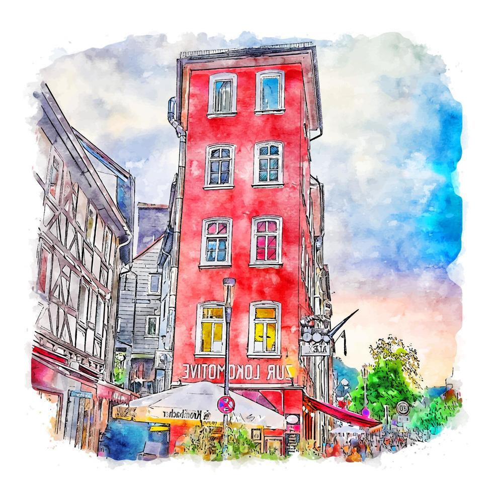 marburg alemanha esboço em aquarela ilustração desenhada à mão vetor