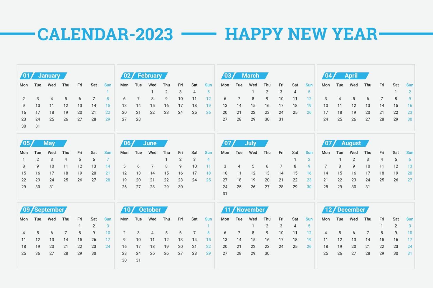 modelo de calendário limpo de ano novo de 2023 vetor