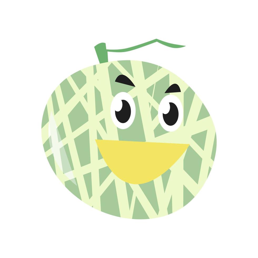 personagem de melão fofo. Isolado em um fundo branco. adequado para mascote, livro infantil, ícone, design de t-shirt etc. frutas, comida, vegetariano, conceito de saúde. ilustração de design vetorial plano vetor