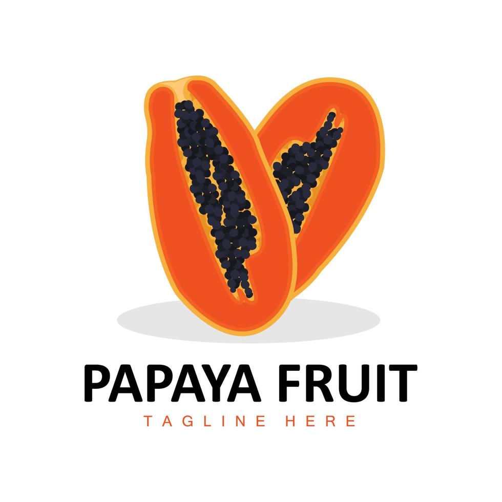 design de logotipo de mamão, vetor de frutas vitamínicas, ícone de ilustração de marca de produtos de frutas