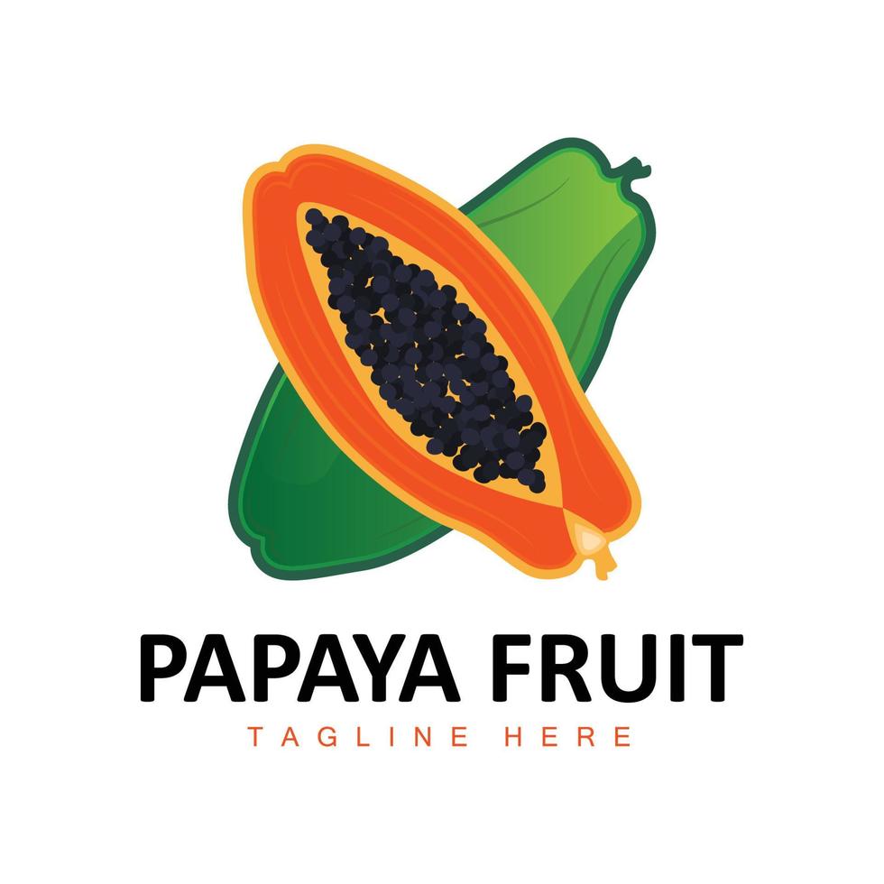 design de logotipo de mamão, vetor de frutas vitamínicas, ícone de ilustração de marca de produtos de frutas