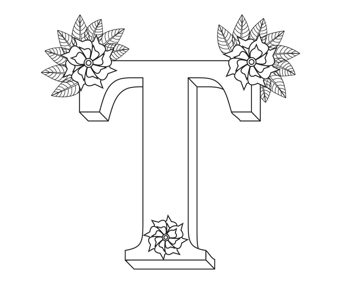 página de colorir alfabeto com estilo floral, download de página de colorir abc para vetor gratuito