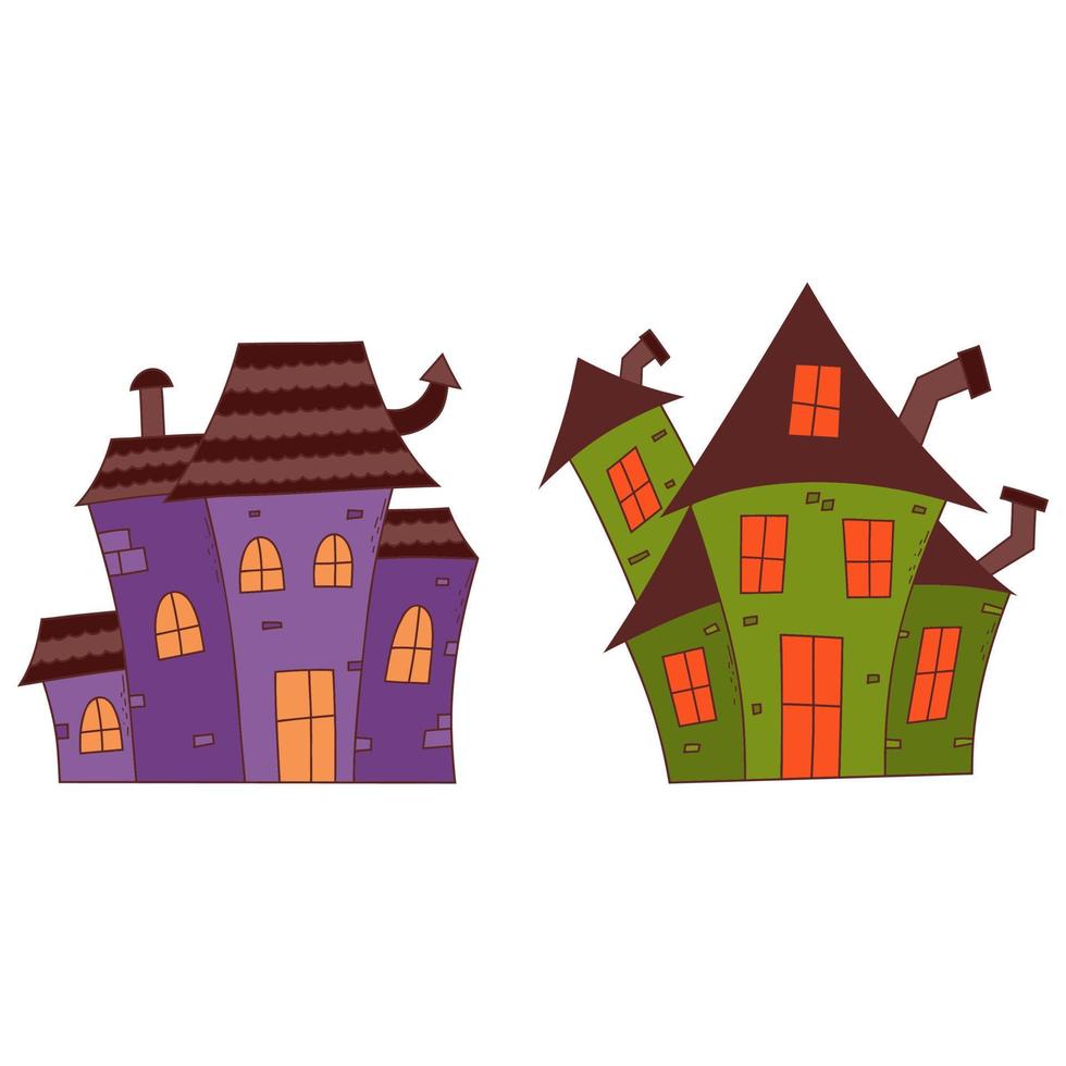 conjunto de casa assombrada de halloween. conceito de gostosuras ou travessuras. ilustração vetorial em estilo desenhado à mão vetor