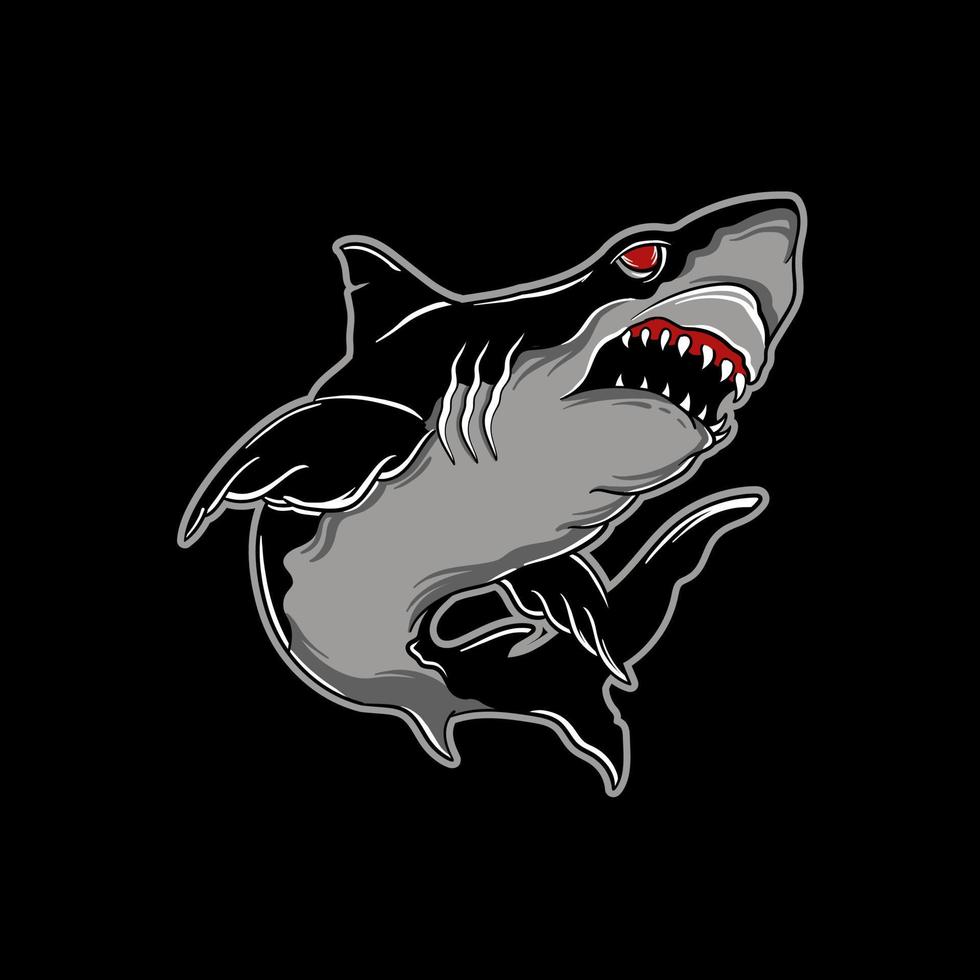 um predador está perseguindo o alvo. ilustração de um tubarão com um estilo de tatuagem tradicional. vetor