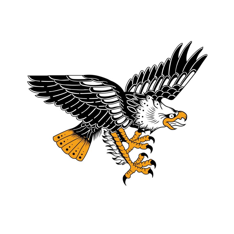 design de cor simples de tatuagem de águia oldchool vetor