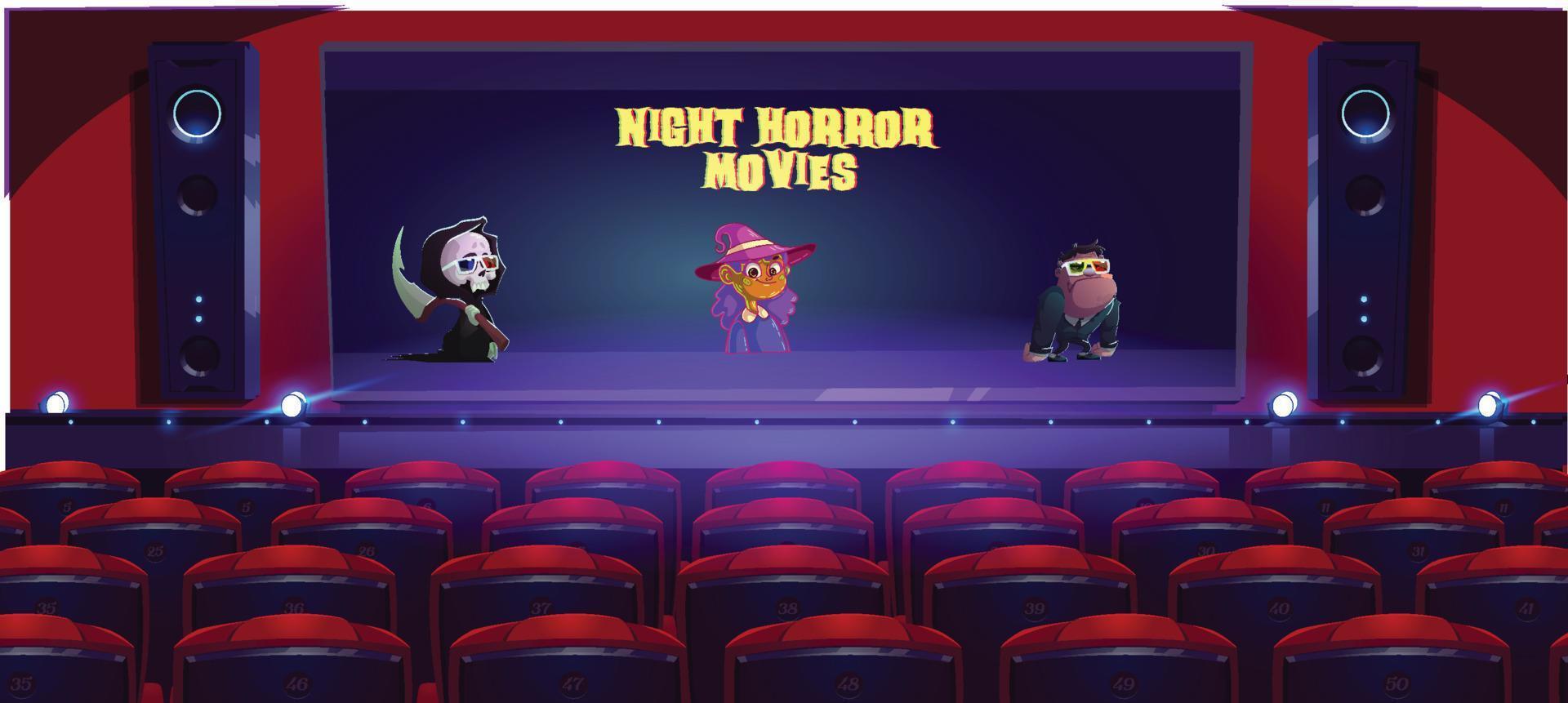 filmes de terror noturnos banner dos desenhos animados monstros engraçados vetor