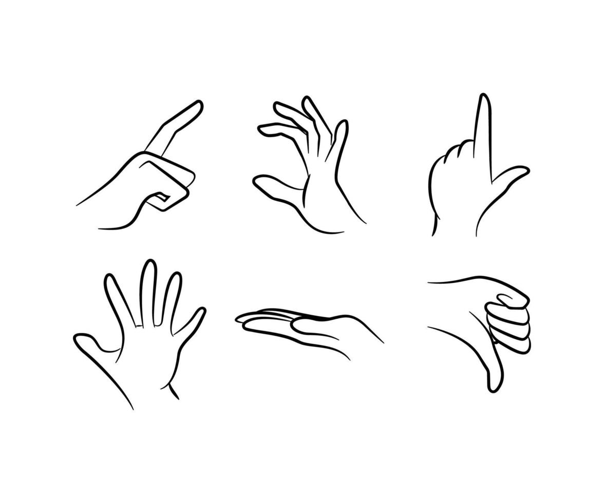 mão desenhada gesto conjunto ilustração de linha vetorial vetor