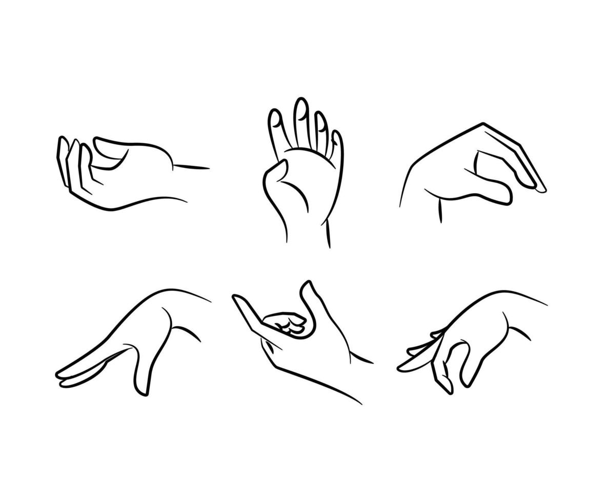 mão desenhada gesto conjunto ilustração de linha vetorial vetor