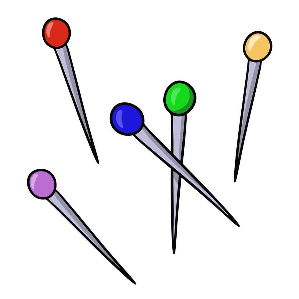conjunto de pinos de metal coloridos para costureira, ilustração vetorial em estilo cartoon em um fundo branco vetor