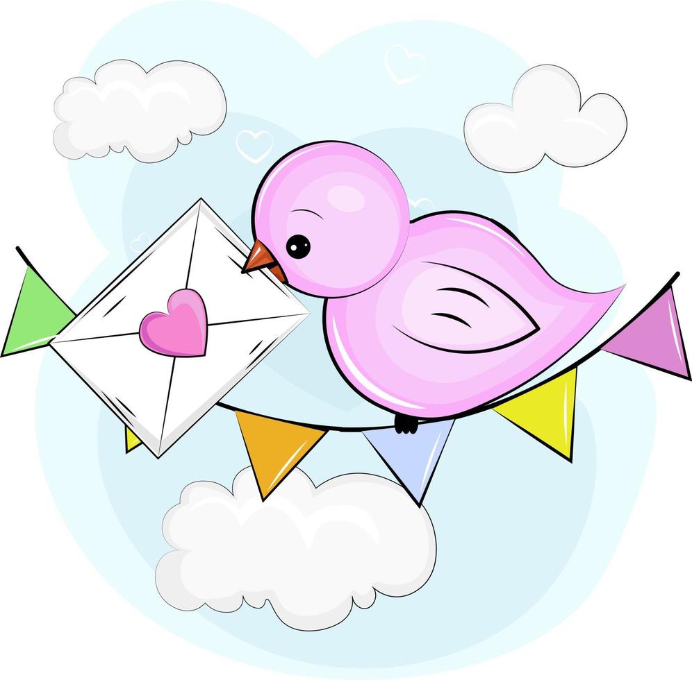 pássaro voando com uma mensagem com um coração vetor