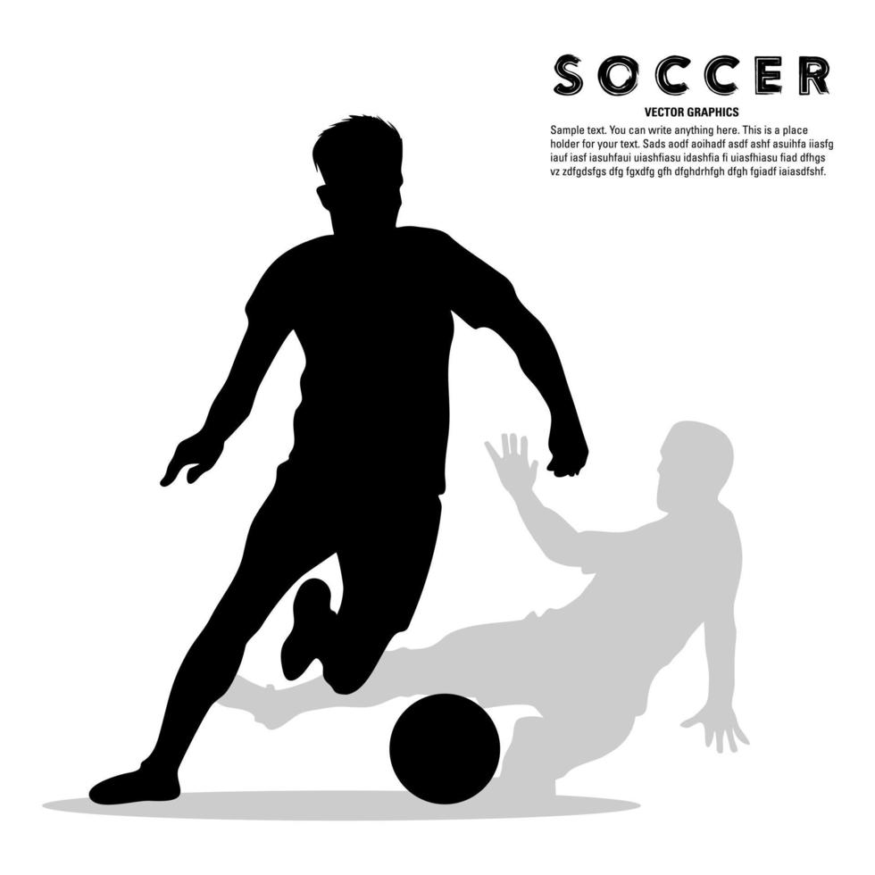 silhueta de um jogador de futebol correndo para evitar o desarme de um adversário. ilustração vetorial vetor