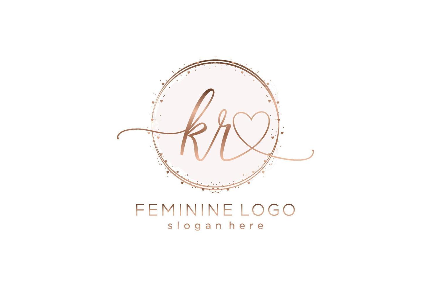 logotipo de caligrafia inicial kr com logotipo de vetor de modelo de círculo de casamento inicial, moda, floral e botânico com modelo criativo.