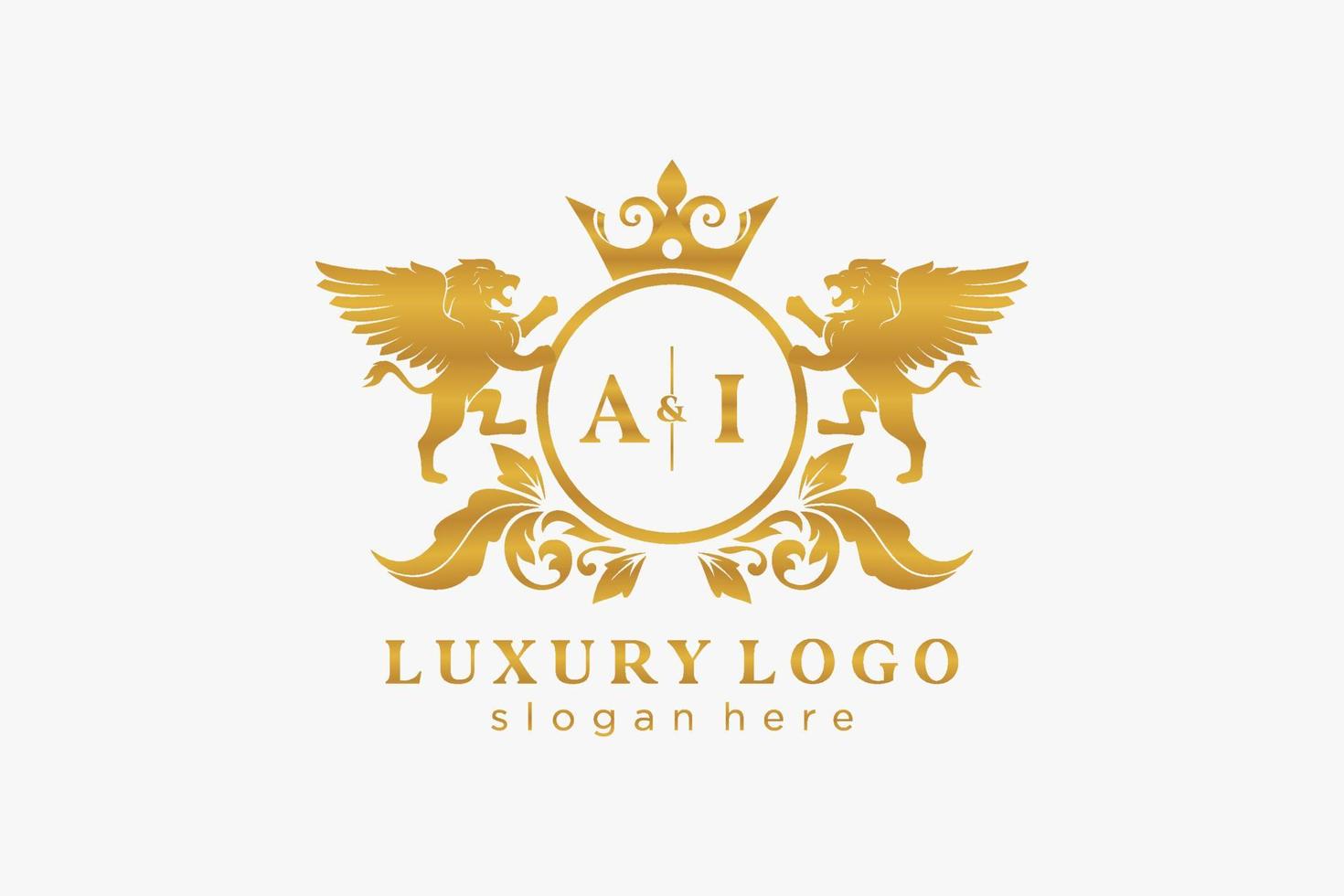 modelo de logotipo de luxo real de leão ai inicial em arte vetorial para restaurante, realeza, boutique, café, hotel, heráldica, joias, moda e outras ilustrações vetoriais. vetor