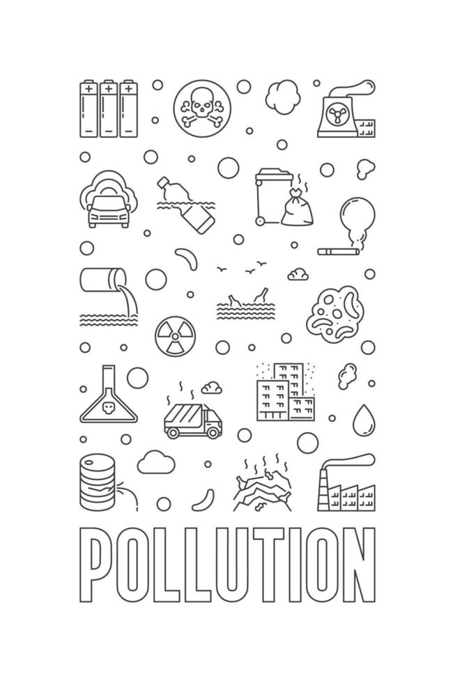 cartaz vertical ou banner de contorno de poluição. ilustração em vetor ecologia