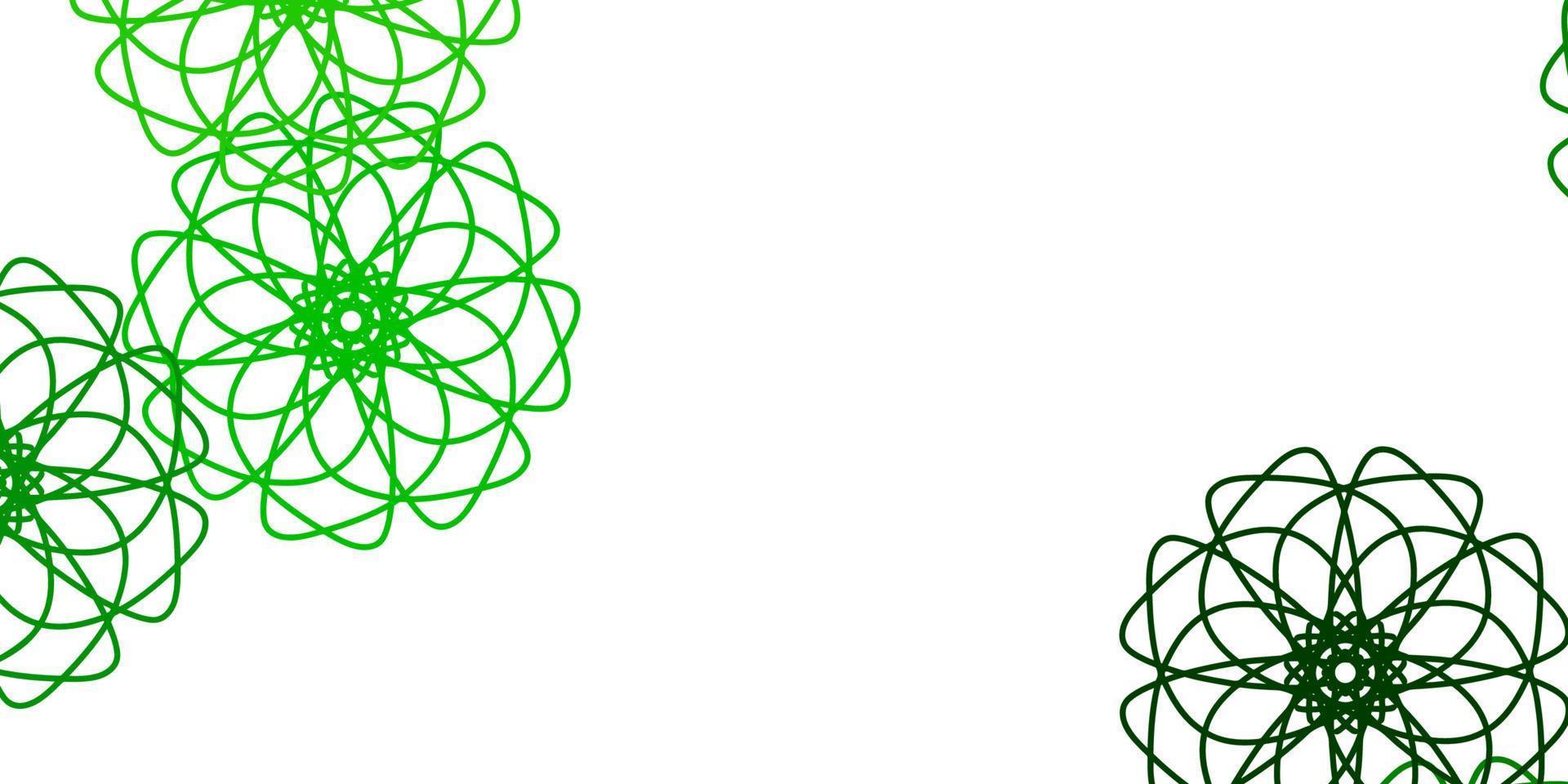 textura de doodle de vetor verde e amarelo claro com flores.