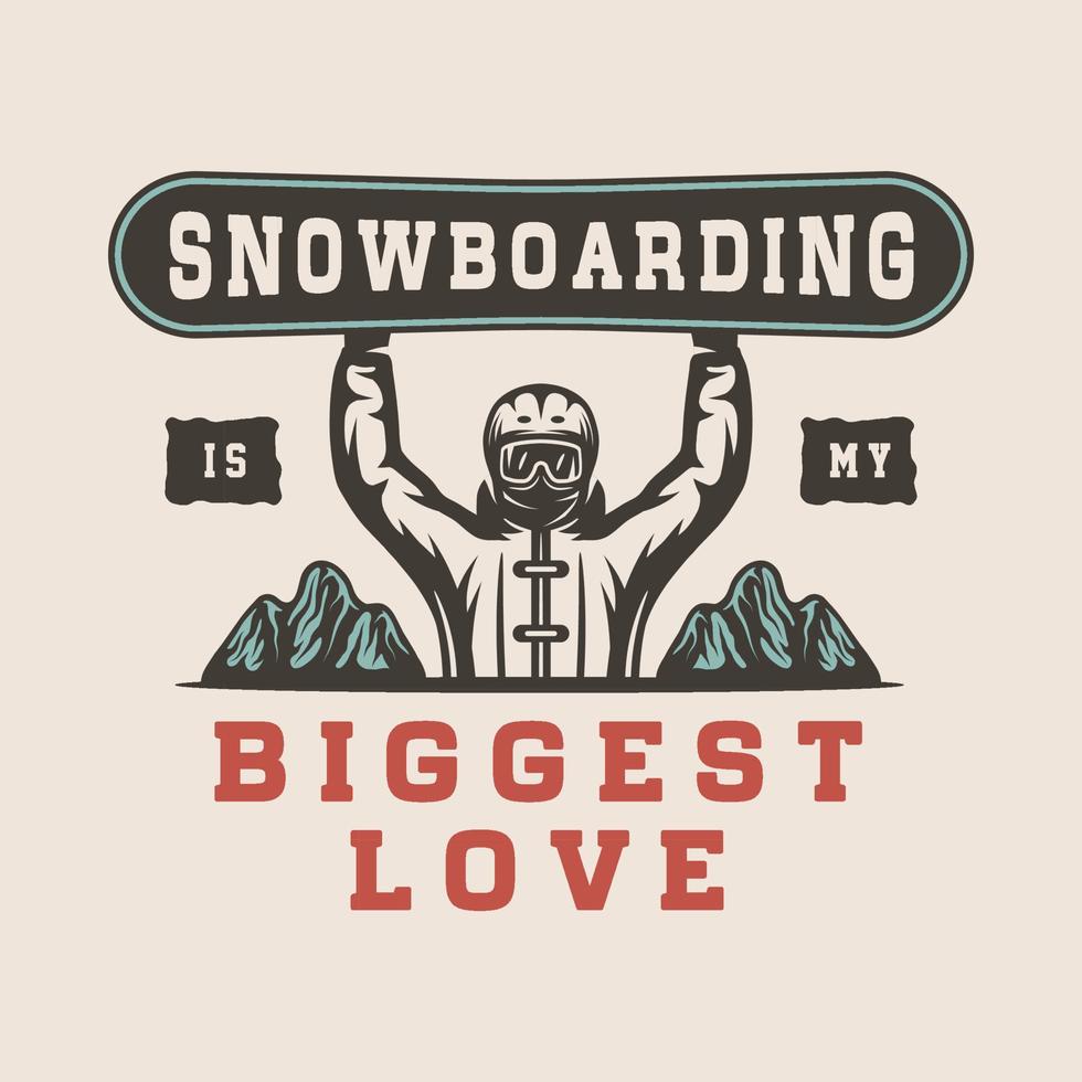 Snowboard de esqui esporte de inverno retrô vintage ou emblema de aventura, logotipo, crachá, etiqueta. marca, pôster ou impressão. arte gráfica monocromática. gravura em estilo xilogravura. vetor