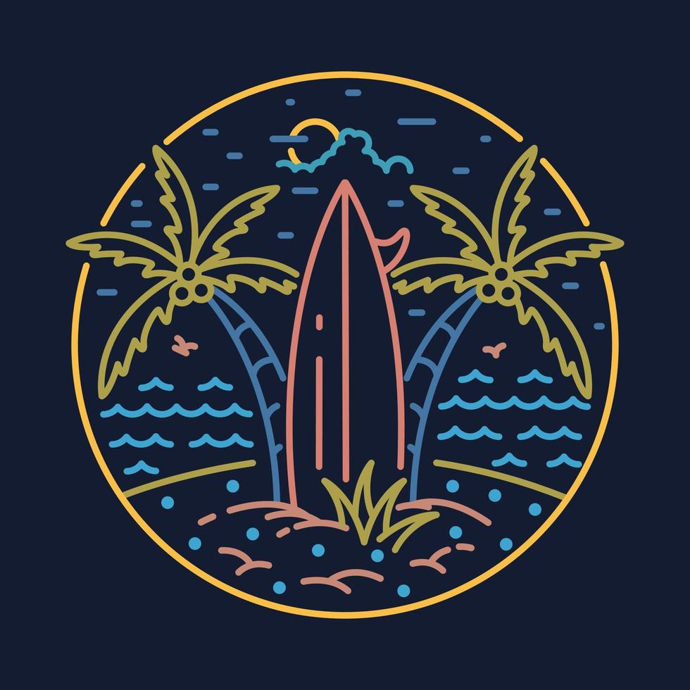 surfar na bela praia ilustração gráfica arte vetorial design de t-shirt vetor