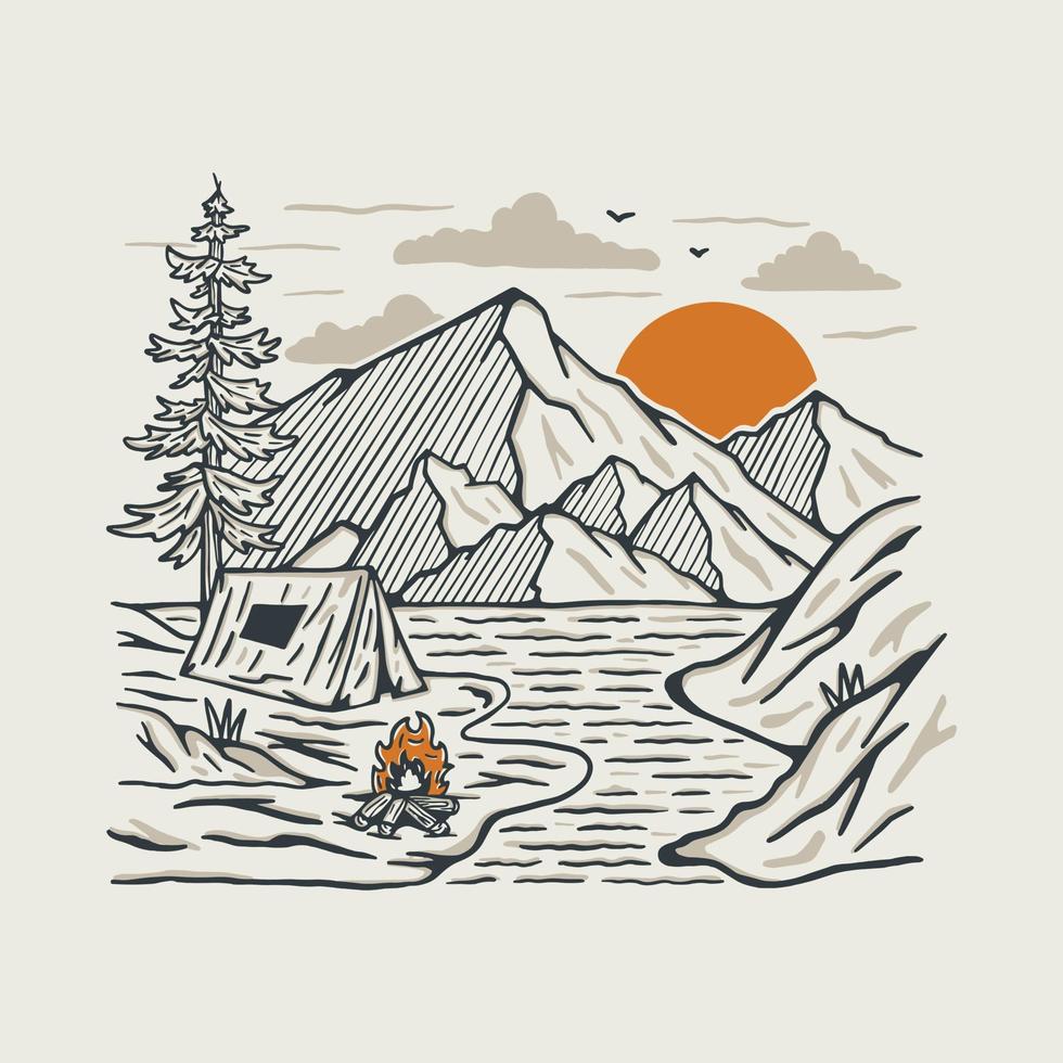 acampar no design de t-shirt de arte vetorial de ilustração gráfica de boa natureza vetor